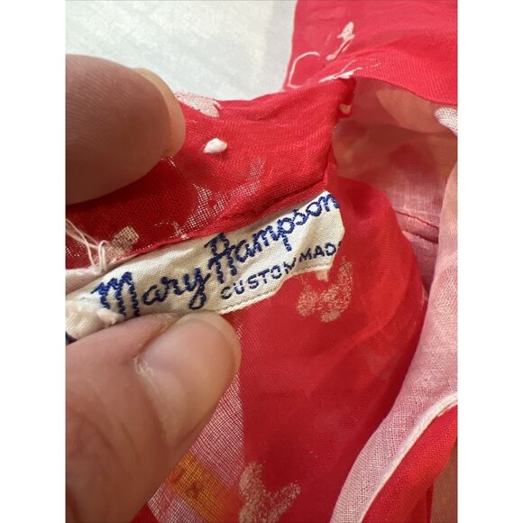 Vintage Custom Mery Hampson Girls Dress Red & White Sheer Ruffle Details - Picture 11 of 11